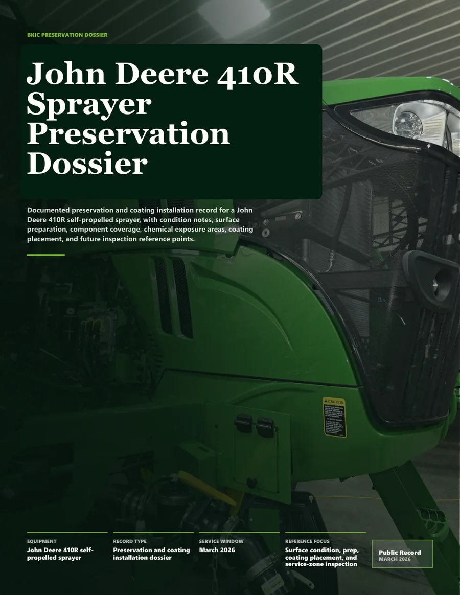 John Deere 410R sprayer preservation dossier cover preview
